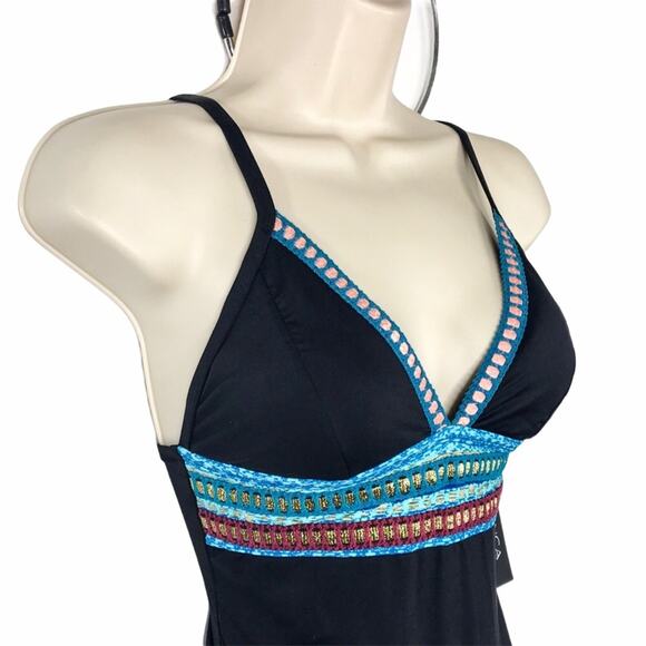La Blanca NWT One Piece Boho Swimsuit Black & Blue Stitch Size 4 - Picture 3 of 11